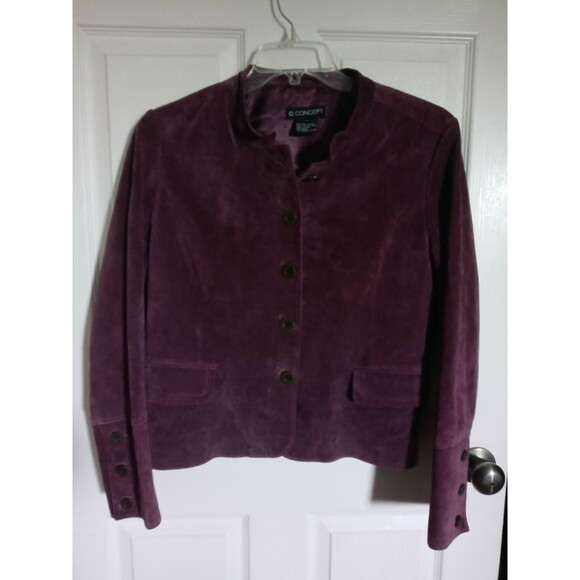 Women's C Concepts Suede Jacket Size 12 Purple Coat 100% Leather Pockets - Picture 2 of 9